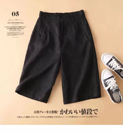 Linen Women's Summer Shorts Casual Elastic Waist White Shorts Solid Basic Loose Wide Leg Cotton Linen Women High Waist Short