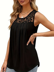 Summer Plus Size Womens Clothing Lace Trim Tank Top Casual Round Neck Sleeveless Top Effortlessly Stylish and Comfortable