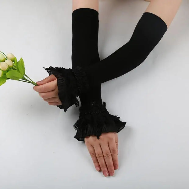 Summer Lace Gloves Sunscreen Arm Sleeve Gloves Sunscreen Long Lace Fingerless Mittens Covered Scar Elastic Sleeve Driving Gloves