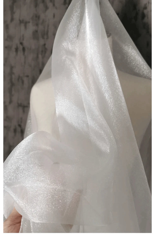 White Organza Voile Sheer Fabric - Shimmering, See-Through, and Sold by the Meter - Ideal Material for Sewing and Crafts