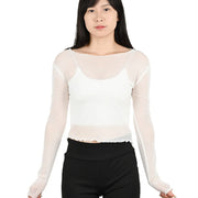 Summer Women Sunscreen T-shirt Girls Sexy Black Mesh Long-sleeved Tops Famale Ice Silk Transparent Sheer Bottom Blouses Shirts