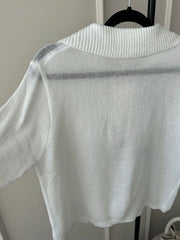 Summer Knitted Polo T Shirt Women Pink Short Puff Sleeve Top Knit Tees White Thin Women's T-shirt Simple Summer Tops For Woman
