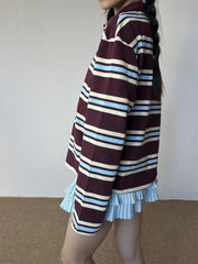 Summer Polo Shirts Woman Long Sleeve Crop Top Color Block Green Stripe Print Polo Shirts Mujer Casual Tops Striped Brown Autumn