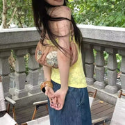 Summer Beach Vacation Floral Tube Top for Women Lace up Camisole Sexy Backless Basic Tank Top Halter Camis Y2k Streetwear