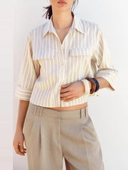 Street Sle mat Casual irt Women's Summer 2025 Wide Sve Turn-down Collar Versatile Polyester Fiber Six Sve Le...