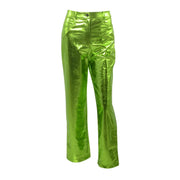 Silver Summer Straight Women's Pants PU Clothing Solid Casual Pocket Trousers Streetwear Fashion High Waist Ankle-Length Pants