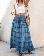 Denim Skirts Women Mid Length Skirt A Line Slim Fit Elegant Splice Y2k Streetwear High Waist Casual Work Lace Up Summer 2025
