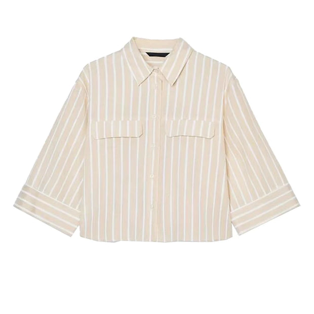 Street Sle mat Casual irt Women's Summer 2025 Wide Sve Turn-down Collar Versatile Polyester Fiber Six Sve Le...