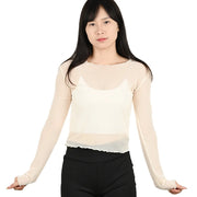 Summer Women Sunscreen T-shirt Girls Sexy Black Mesh Long-sleeved Tops Famale Ice Silk Transparent Sheer Bottom Blouses Shirts