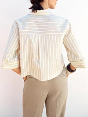 Street Sle mat Casual irt Women's Summer 2025 Wide Sve Turn-down Collar Versatile Polyester Fiber Six Sve Le...