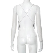 2025 Summer Silver Sparkling Camisole Fashion Sexy Hot Girls Sequins V-Neck Hanging Neck Backless Top Y2k Party Looks Top Women