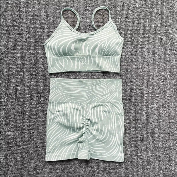 1/2/3PCS Seamless Zebra Yoga Set Women Crop Top Bra Scrunch Leggings Sport Suit Fitness Outfit Wear Gym Cloths Workout Set