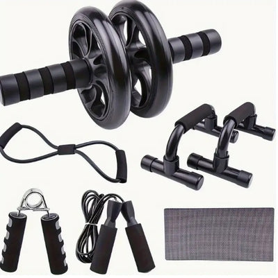 Seven-piece Fitness Set For Small Home Use, Skipping Rope, Grip Strengthener, Push-ups, Abdominal Wheel, Muscle - Portable Equipment For Muscle Strengthening, Core Workout For Men And Women