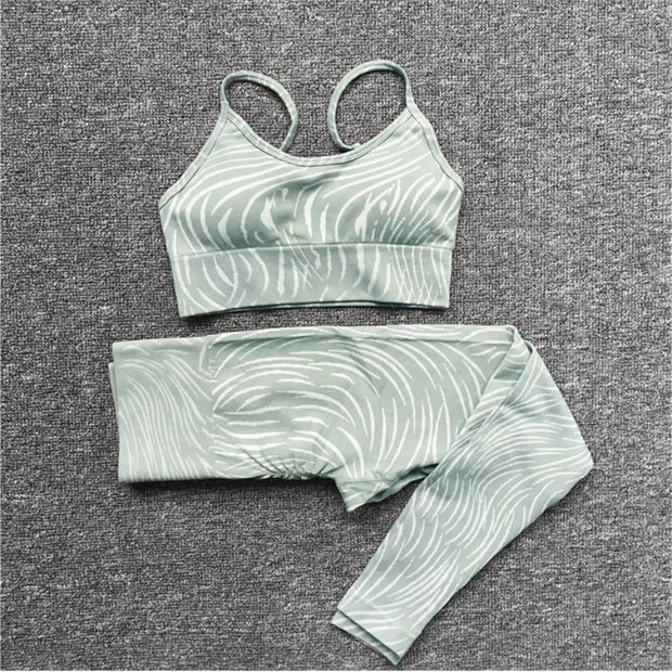 1/2/3PCS Seamless Zebra Yoga Set Women Crop Top Bra Scrunch Leggings Sport Suit Fitness Outfit Wear Gym Cloths Workout Set