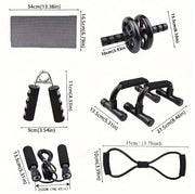 Seven-piece Fitness Set For Small Home Use, Skipping Rope, Grip Strengthener, Push-ups, Abdominal Wheel, Muscle - Portable Equipment For Muscle Strengthening, Core Workout For Men And Women